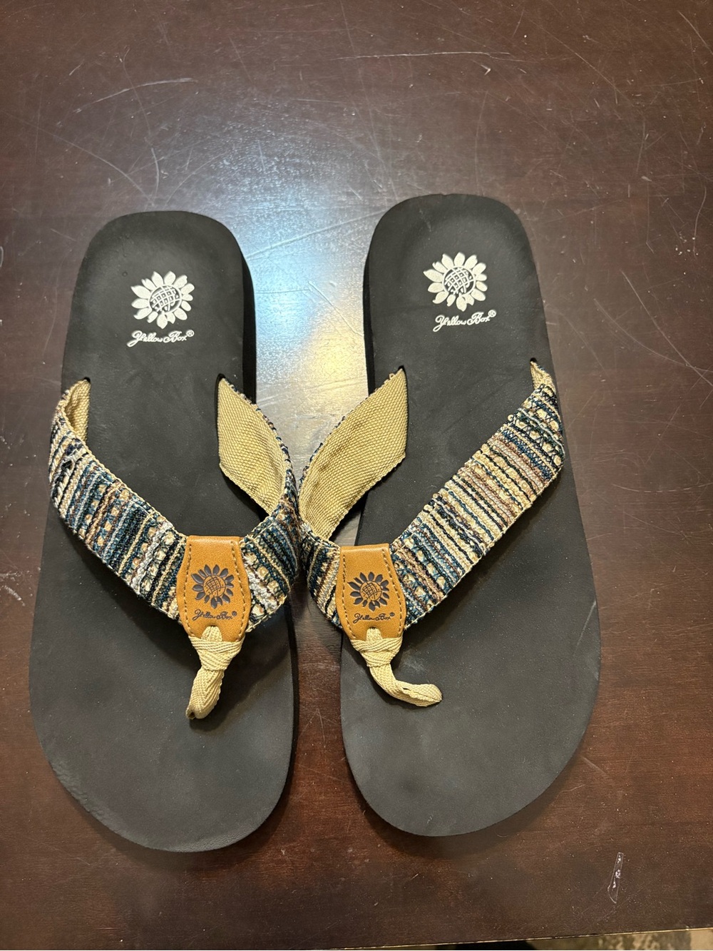 Yellow Box Women's Black Footbed Sandal with Multicolor Woven Straps